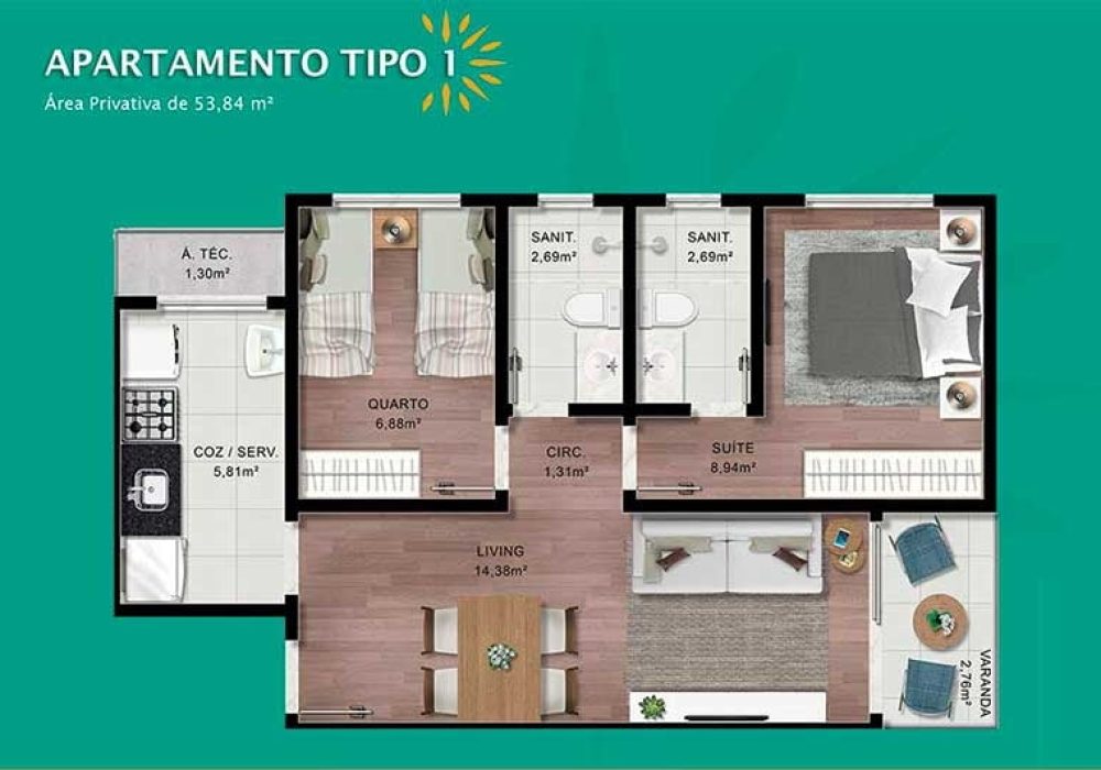 Apartamento Tipo 1 TOP Club Residencial em Salvador