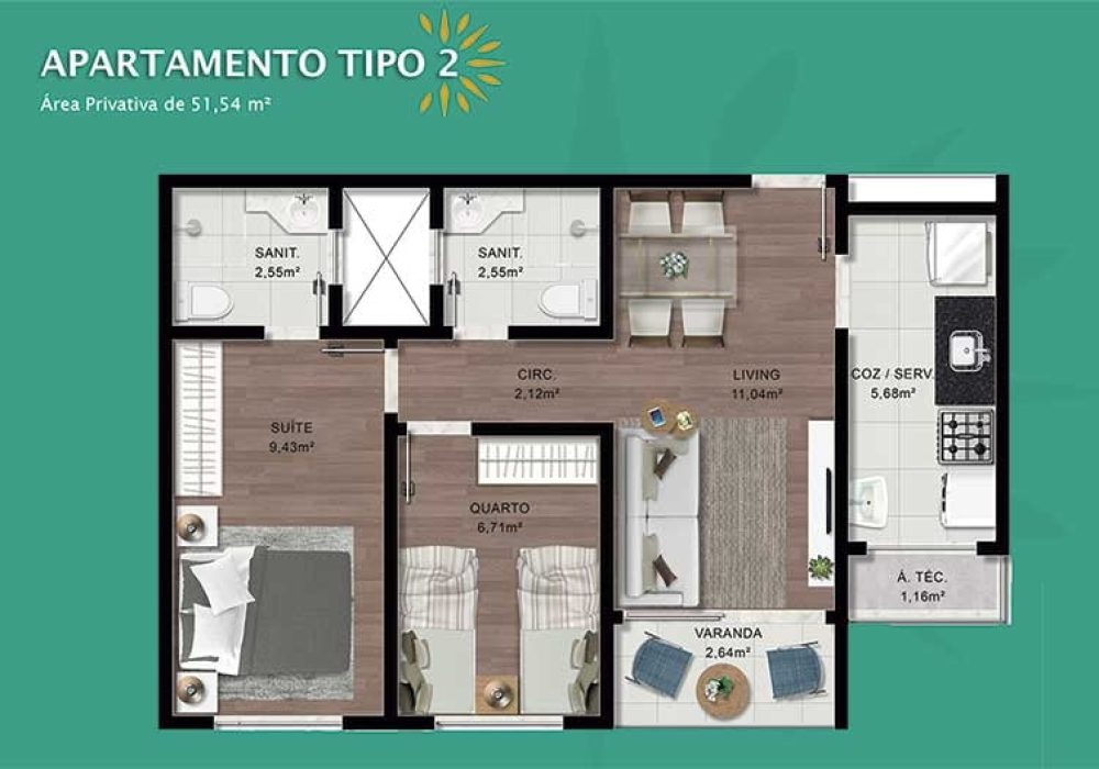 Apartamento Tipo 2 TOP Club Residencial em Salvador