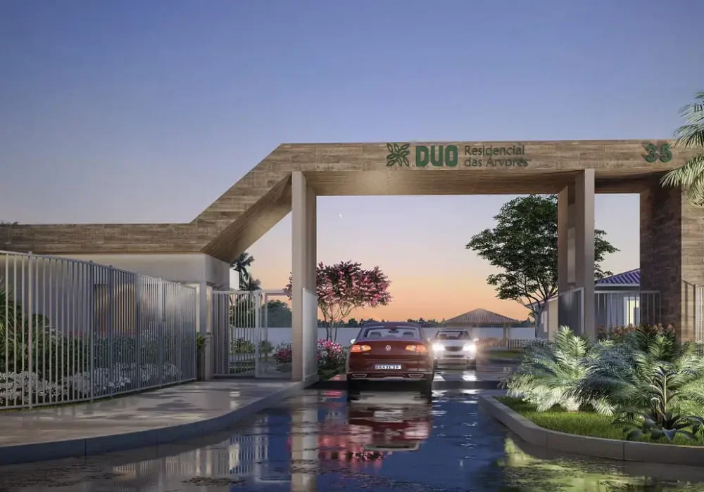 Guarita à Noite do Duo Residencial das Árvores em Camaçari