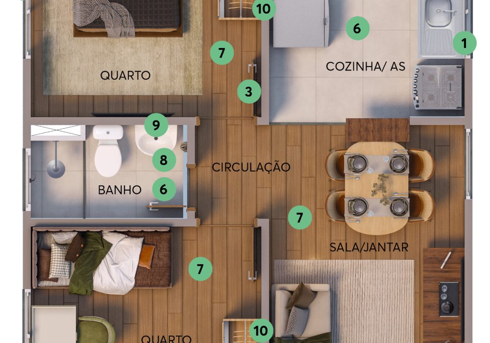 Planta 2 Quartos Real Park MRV Salvador