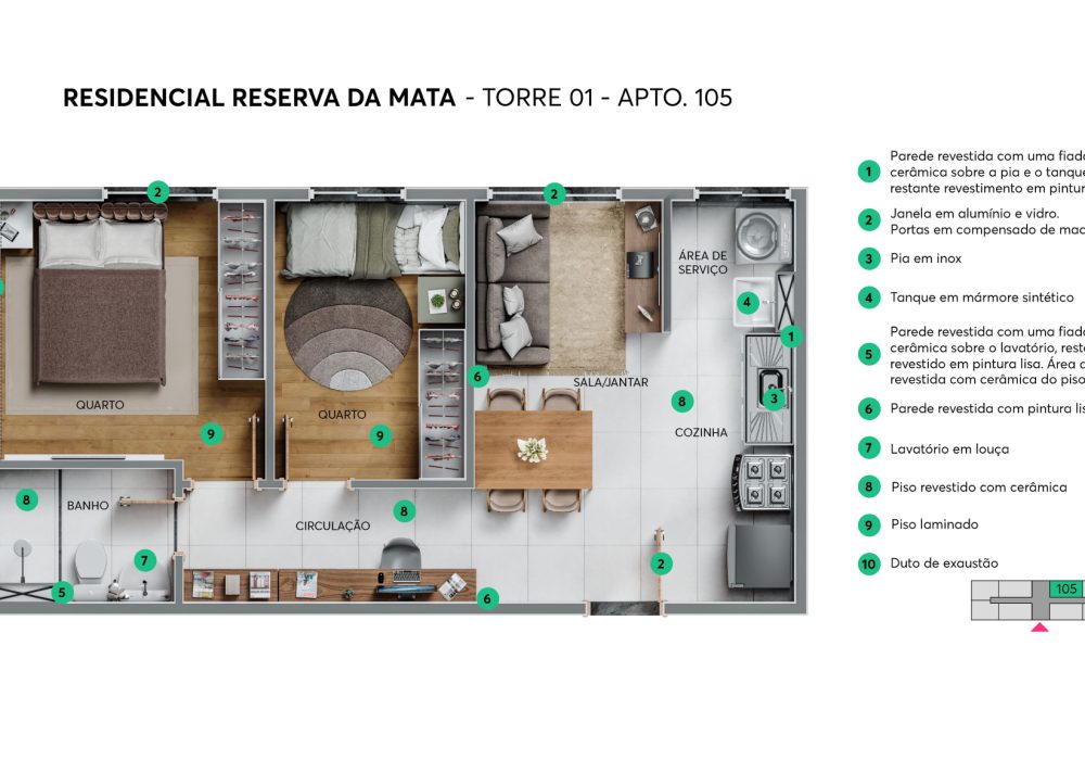 Planta 2 Quartos Reserva da Mata MRV Salvador