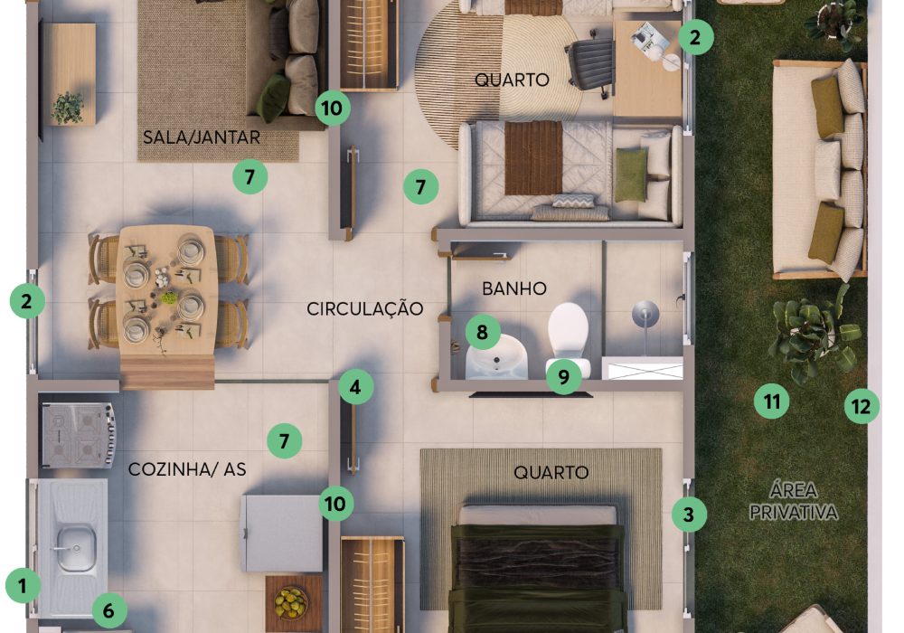 Planta 2 Quartos com Garden Real Park MRV Salvador