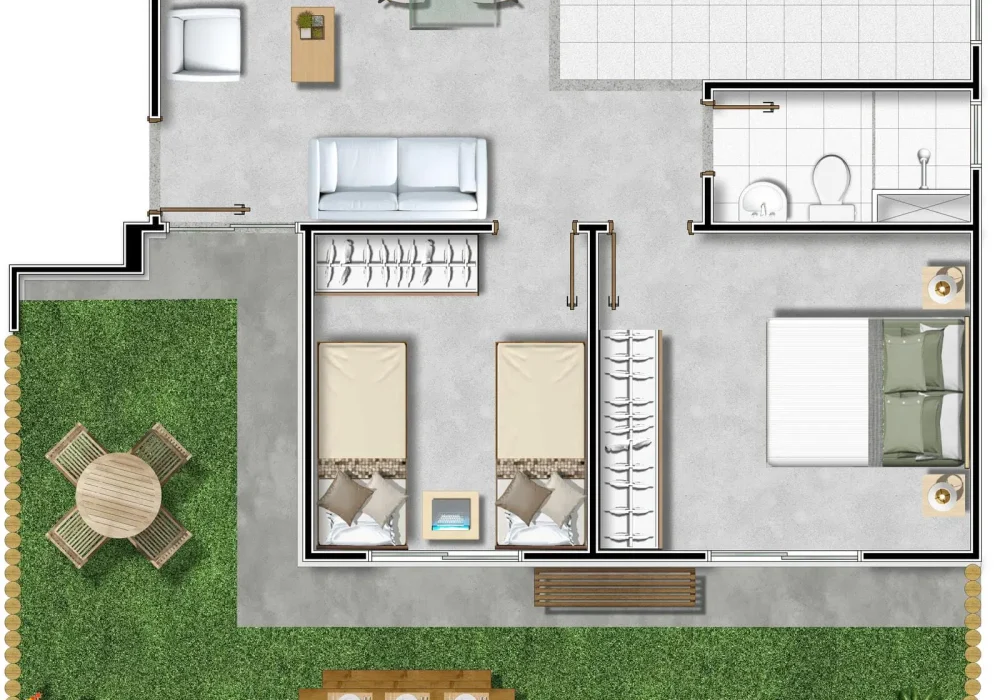 Planta 2 Quartos com Garden do Duo Reserva Tangará em Salvador