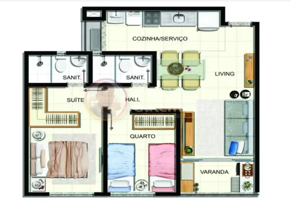 Planta 2 Quartos do Apartamento Gran Reserva Alto do Imbuí