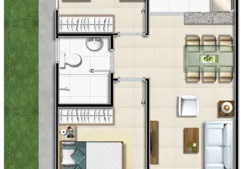 Planta 2 Quartos do Duo Residencial das Árvores em Camaçari