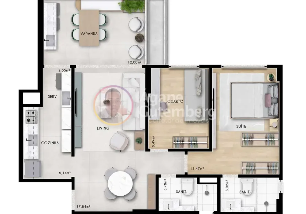Planta 2 quartos com suíte e varanda gourmet do Move Itaigara