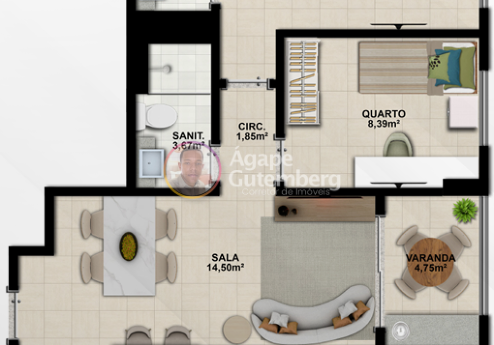 Planta 2 quartos com varanda 60m² do Imbuí Class