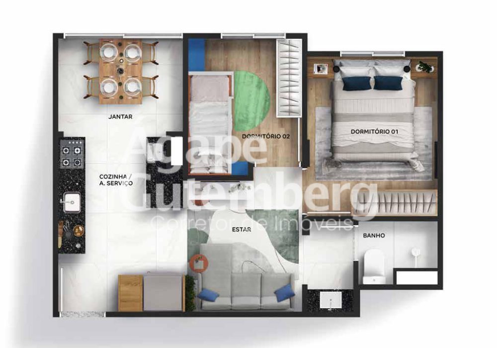 Planta 2 quartos sem varanda