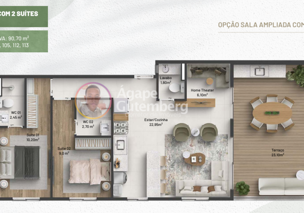 Planta 3 Quartos com 2 Suítes e Terraço Itaparica Resorts Residences 2