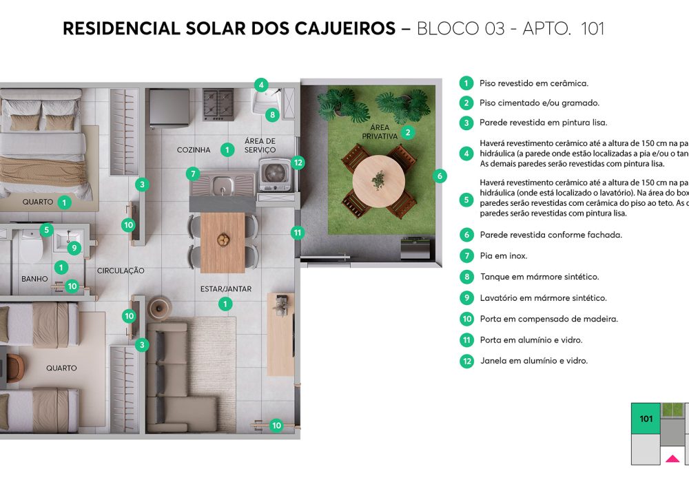 Planta Solar 2 Quartos com Garden dos Cajueiros MRV Abrantes