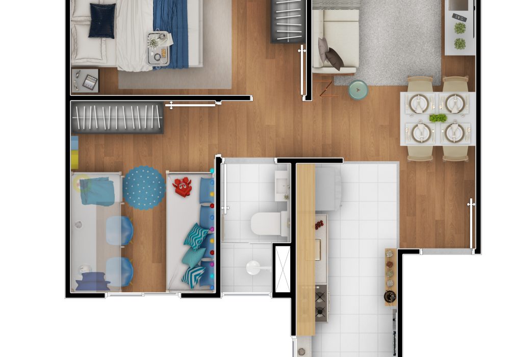 Planta de 1 e 2 Quartos 40,53m²