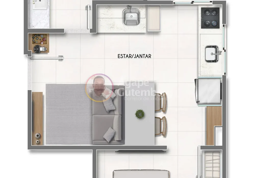 Planta do Studio com 33,68m² do Seletto Salvador Norte