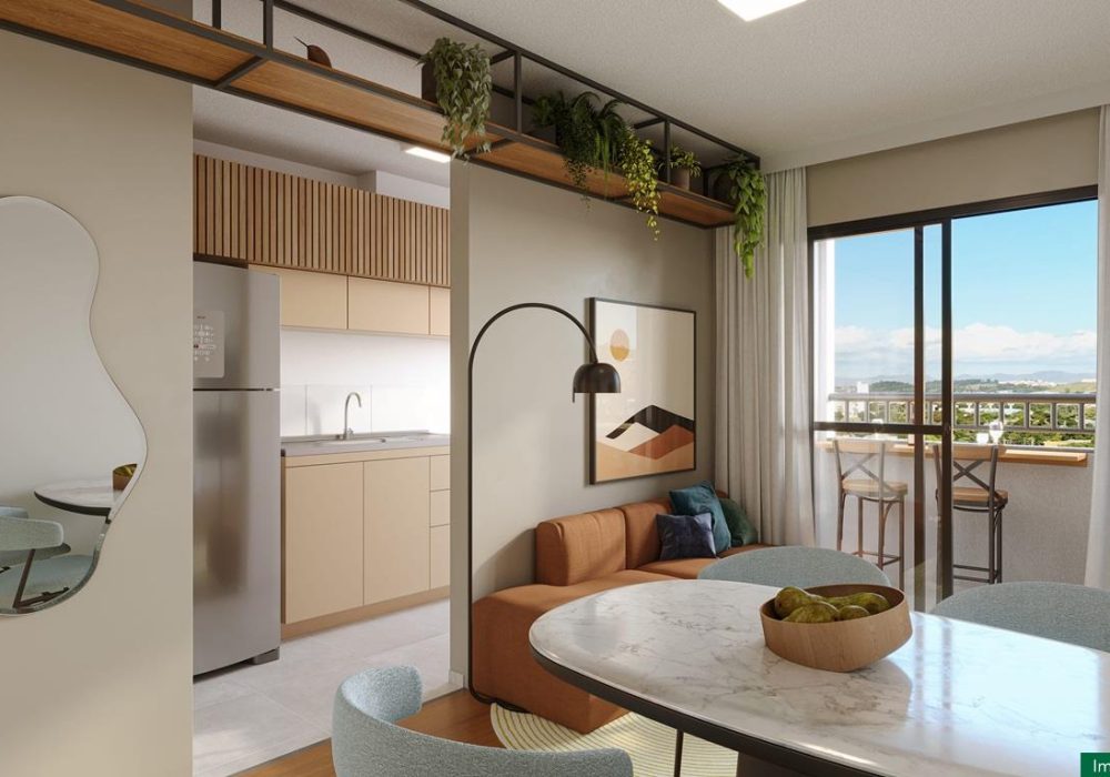 Sala e cozinha Residencial Golf Riviera MRV Salvador